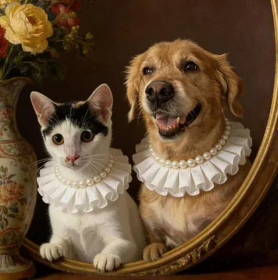 A cat and dog together in the reference photo