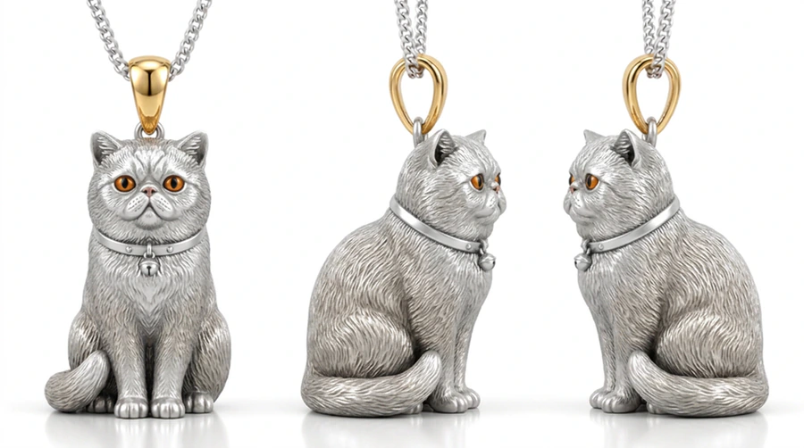 Cat pendant design rendering with collar detail